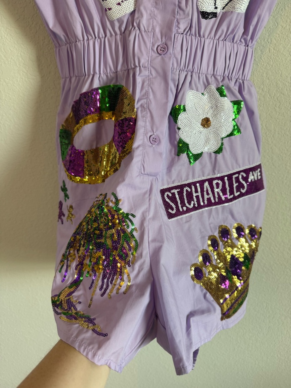 Sash Clothing Bar Mardi Gras New Orleans Purple Sequin Embelisshed Romper Sz XS - Picture 4 of 10